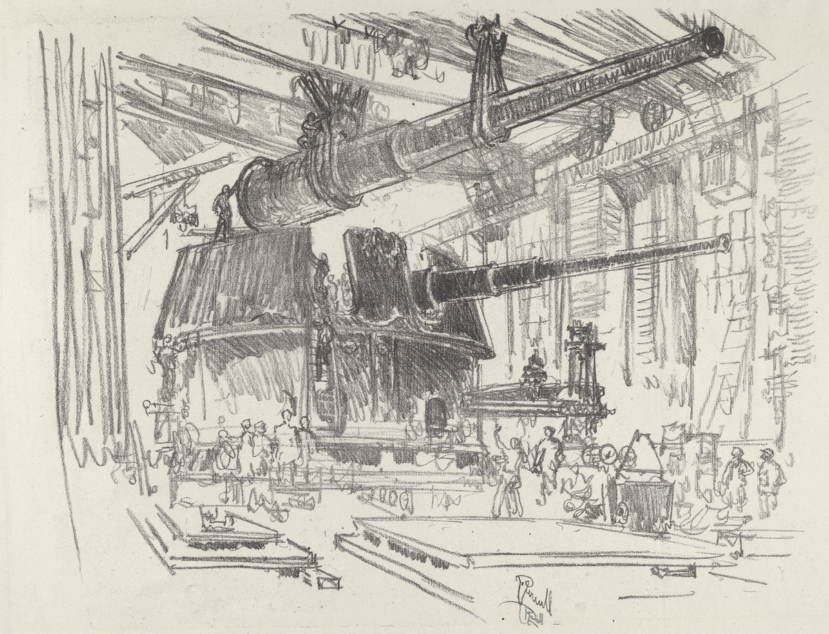 Fitting Guns in Turrets by Joseph Pennell (American, 1857 - 1926), 16X12"(A3)Poster Print