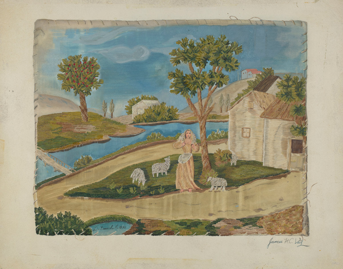 Embroidered Picture by James Vail (American, active c. 1935), 16X12"(A3)Poster Print