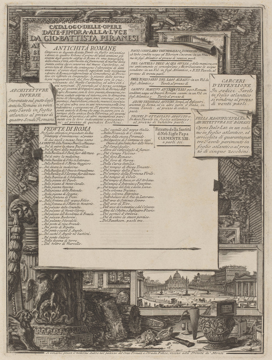 Catalogo delle Opere Date Finora Alla Lvce Da Gio Battista Piranesi by Giovanni Battista Piranesi and Francesco Piranesi (authors) (Italian, 1720 - 1778), 16X12"(A3)Poster Print