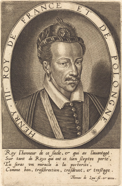 Henri III, King of France by Thomas de Leu (French, c. 1560 - c. 1620), 16X12"(A3)Poster Print