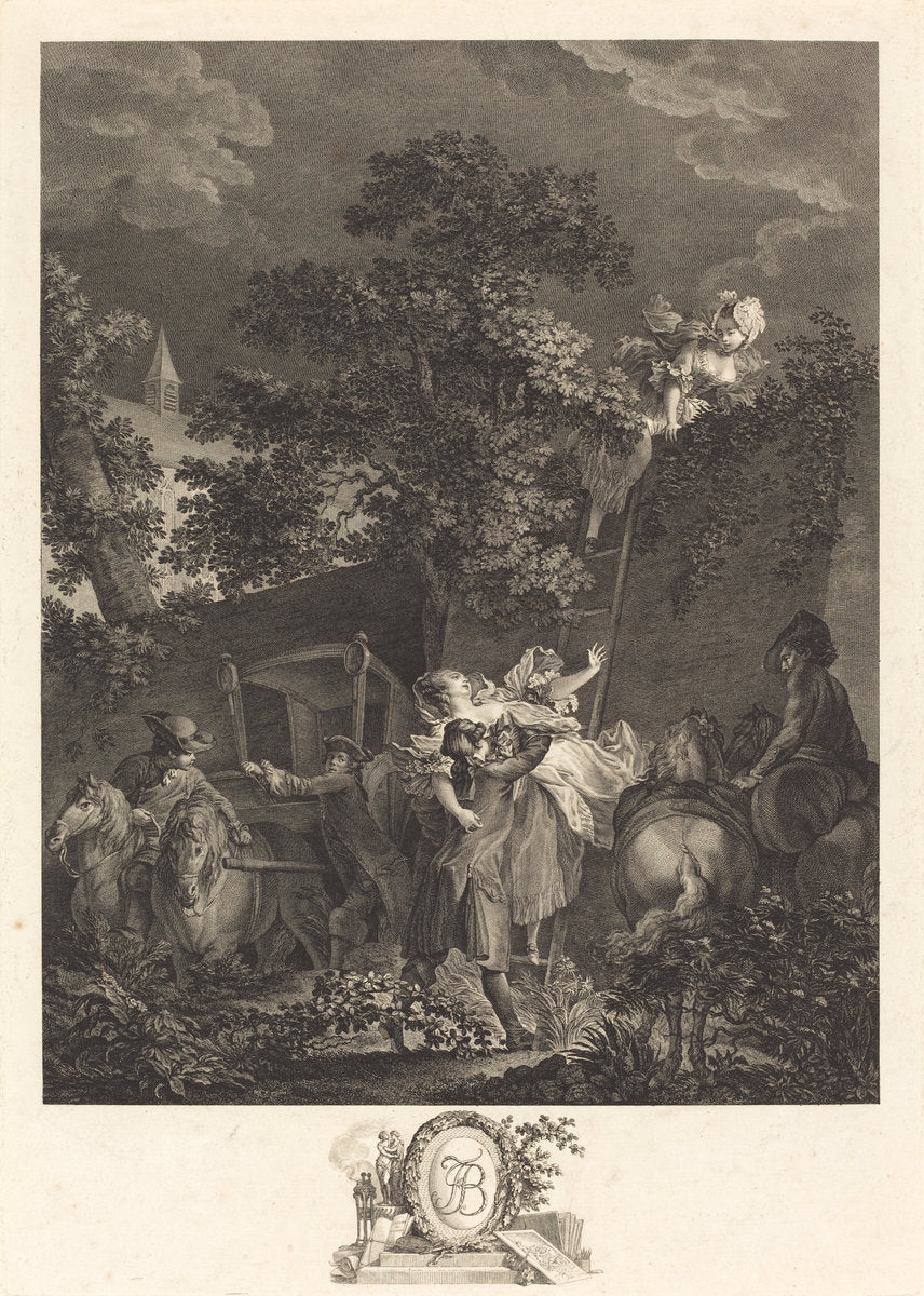 L'enlevement nocturne by Nicolas Ponce after Pierre-Antoine Baudouin (French, 1746 - 1831), 16X12"(A3)Poster Print