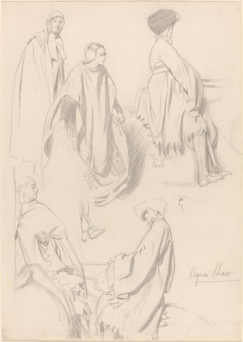 Studies of Men and Women in Medieval Dress by Byam Shaw (British, 1872 - 1919), 16X12"(A3)Poster Print