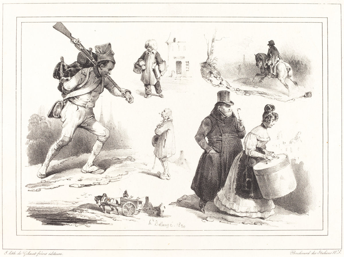 Social Vignettes by Hippolyte Bellangé (French, 1800 - 1860), 16X12"(A3)Poster Print