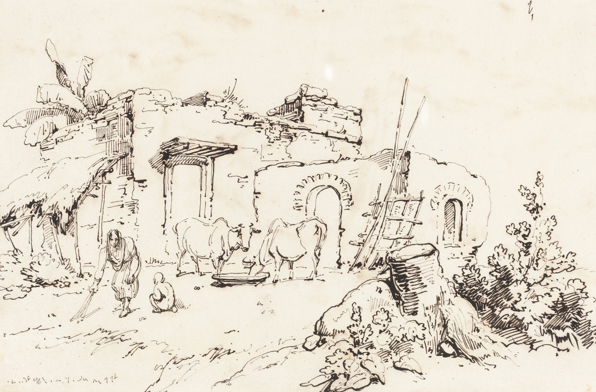 A Village Scene in India [verso] by George Chinnery (British, 1774 - 1852), 16X12"(A3)Poster Print