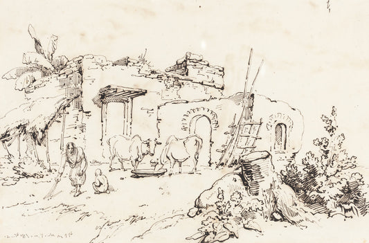 A Village Scene in India [verso] by George Chinnery (British, 1774 - 1852), 16X12"(A3)Poster Print