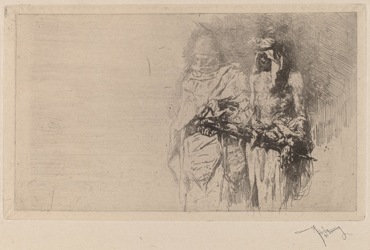 Croquis (Two Arabian Figures) by Mariano Fortuny y Carbó (Spanish, 1838 - 1874), 16X12"(A3)Poster Print