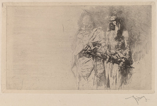 Croquis (Two Arabian Figures) by Mariano Fortuny y Carbó (Spanish, 1838 - 1874), 16X12"(A3)Poster Print