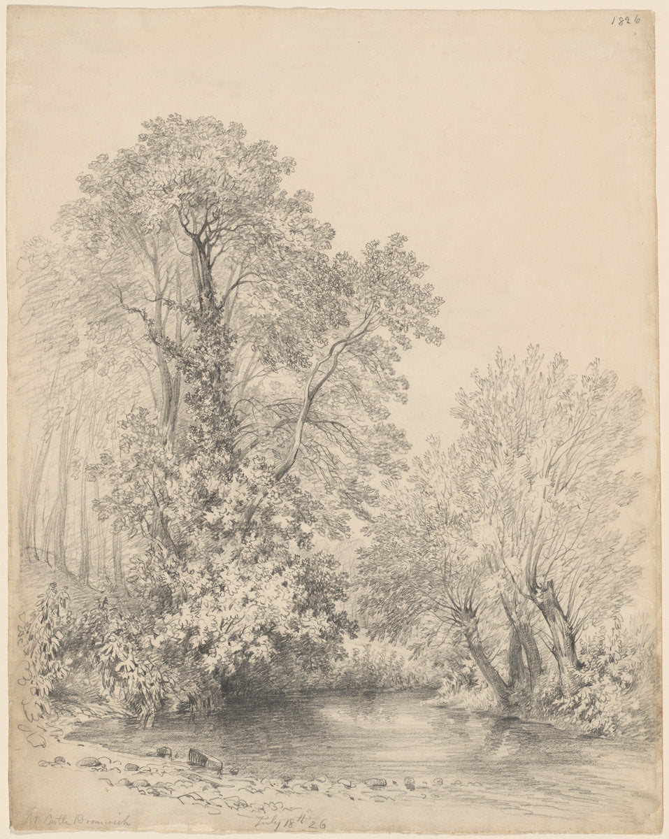Trees by the River at Castle Bromwich by Frederick William Watts (British, 1800 - 1862), 16X12"(A3)Poster Print