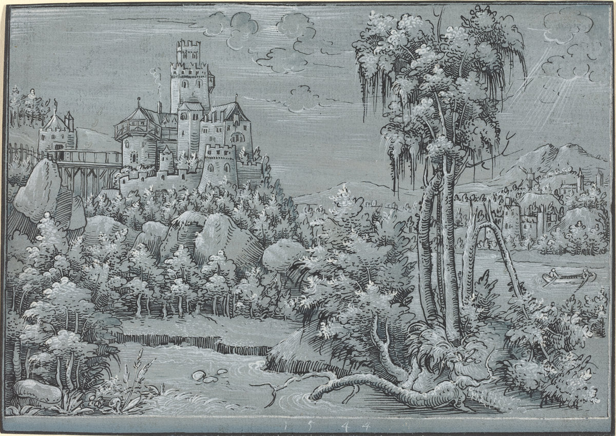 1544 by German 16th Century (Landscape with a Castle), 16X12"(A3)Poster Print