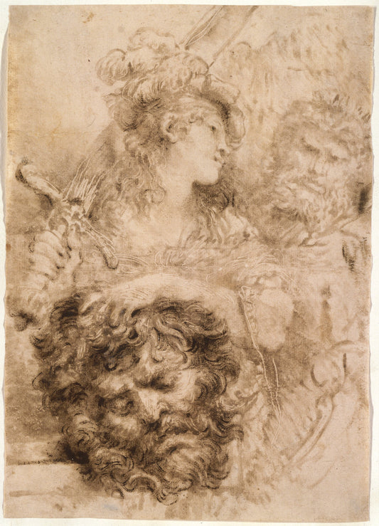 David with the Head of Goliath by Giovanni Benedetto Castiglione (Italian, 1609 or before - 1664), 16X12"(A3)Poster Print