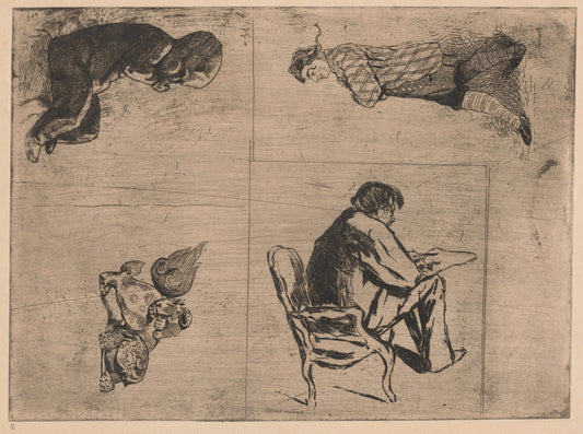 Edmond dessinant (Edmond Drawing, Stenterello, and Other Sketches) by Jules de Goncourt (French, 1830 - 1870), 16X12"(A3)Poster Print