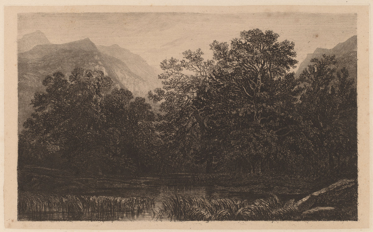 Mountain Pond by Alexandre Calame (Swiss, 1810 - 1864), 16X12"(A3)Poster Print
