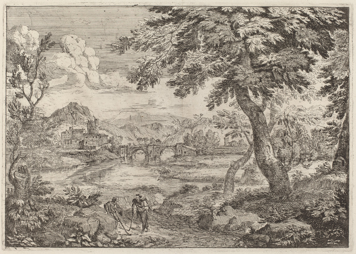Double Arched Bridge by Crescenzio Onofri (Italian, probably 1632 - 1712 or after), 16X12"(A3)Poster Print