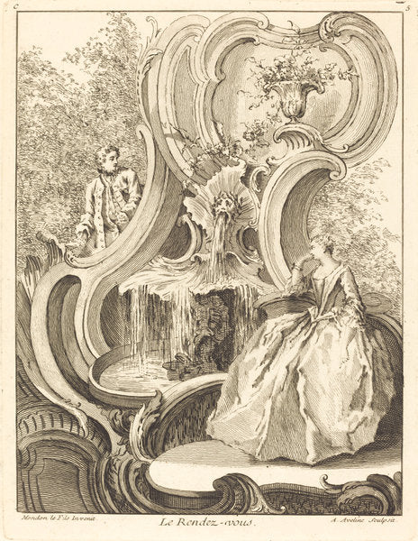 Le Rendez-vous by Antoine Aveline after Jean Mondon (French, 1691 - 1743), 16X12"(A3)Poster Print