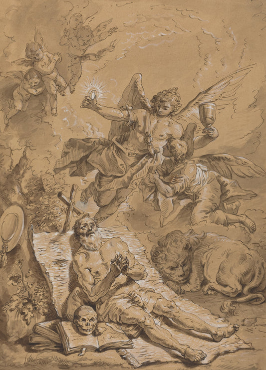 18th century by Follower of Francesco Fontebasso (Last Communion of Saint Jerome), 16X12"(A3)Poster Print