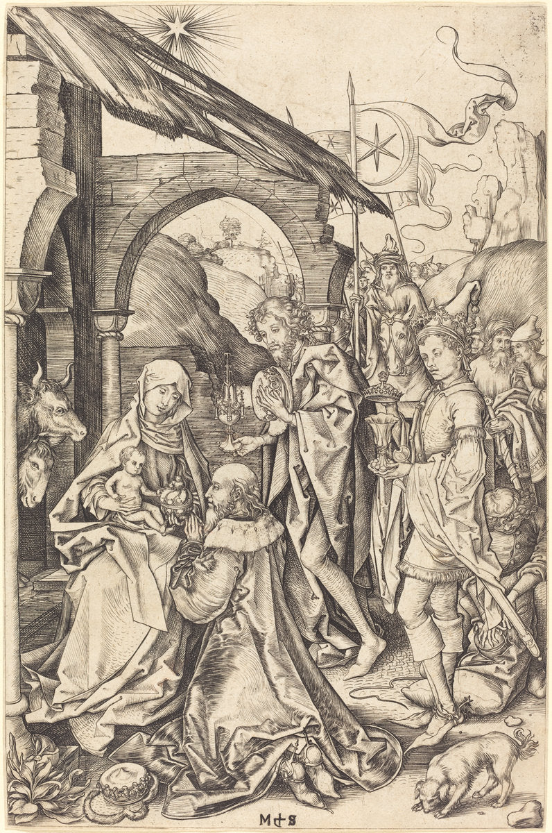 The Adoration of the Magi by Martin Schongauer (German, c. 1450 - 1491), 16X12"(A3)Poster Print