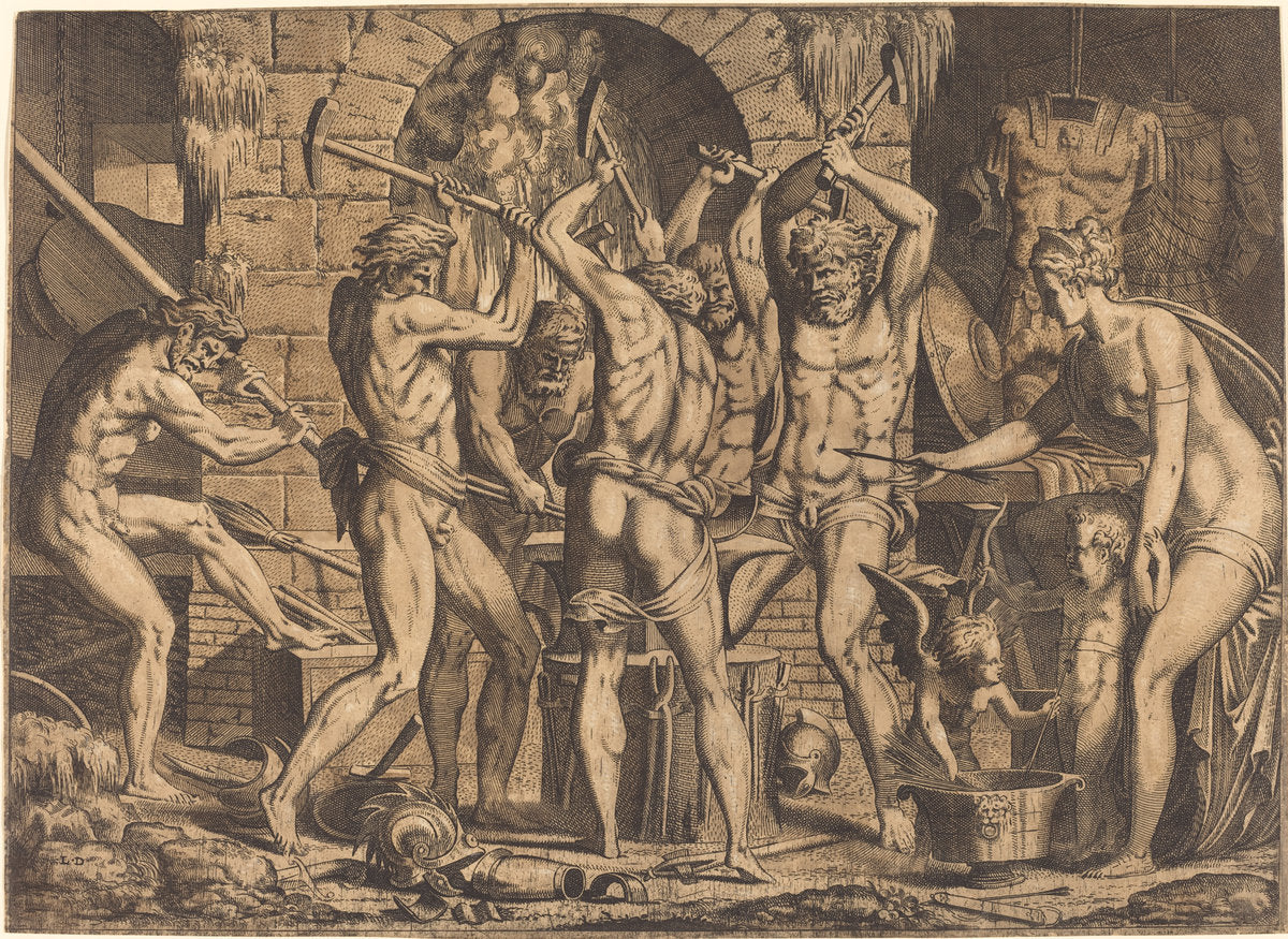 Venus at Vulcan's Forge by Léon Davent (French (?), active 1540/1556), 16X12"(A3)Poster Print