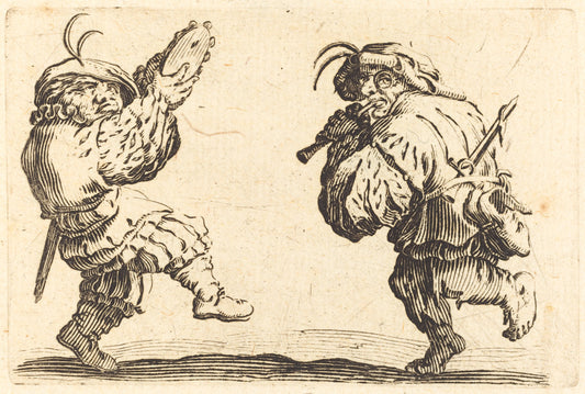 Dancers with Flute and Tambourine by Jacques Callot (French, 1592 - 1635), 16X12"(A3)Poster Print