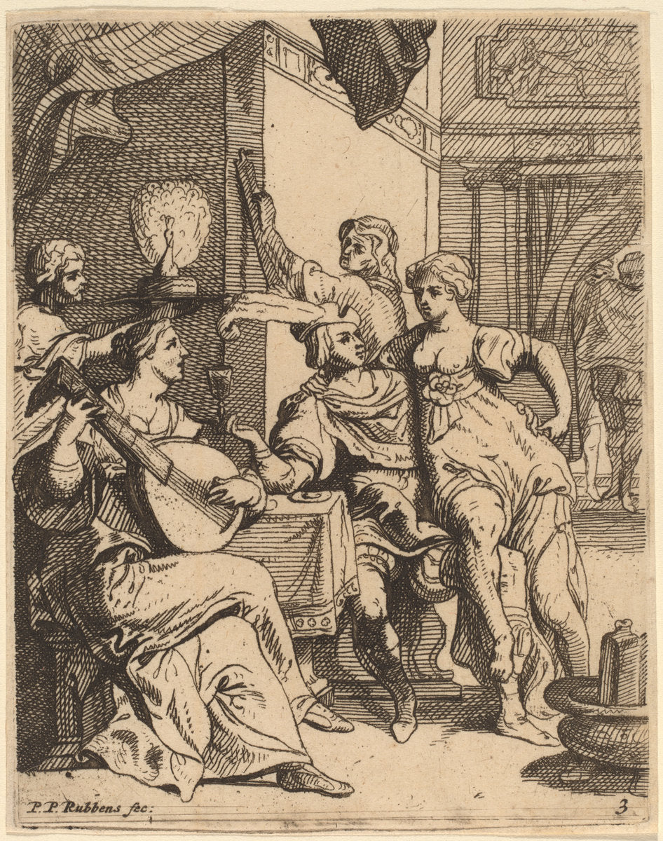 The Prodigal Wasting His Substance in the Tavern by Theodoor van Thulden after Sir Peter Paul Rubens (Flemish, 1606 - 1669), 16X12"(A3)Poster Print