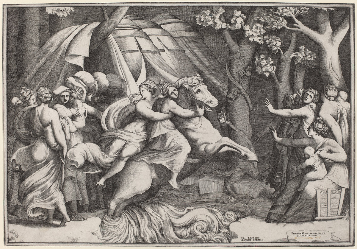 Clelia Crossing the Tiber by Giulio Bonasone after Polidoro da Caravaggio (Italian, c. 1498 - c. 1580), 16X12"(A3)Poster Print