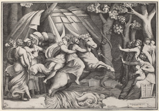 Clelia Crossing the Tiber by Giulio Bonasone after Polidoro da Caravaggio (Italian, c. 1498 - c. 1580), 16X12"(A3)Poster Print
