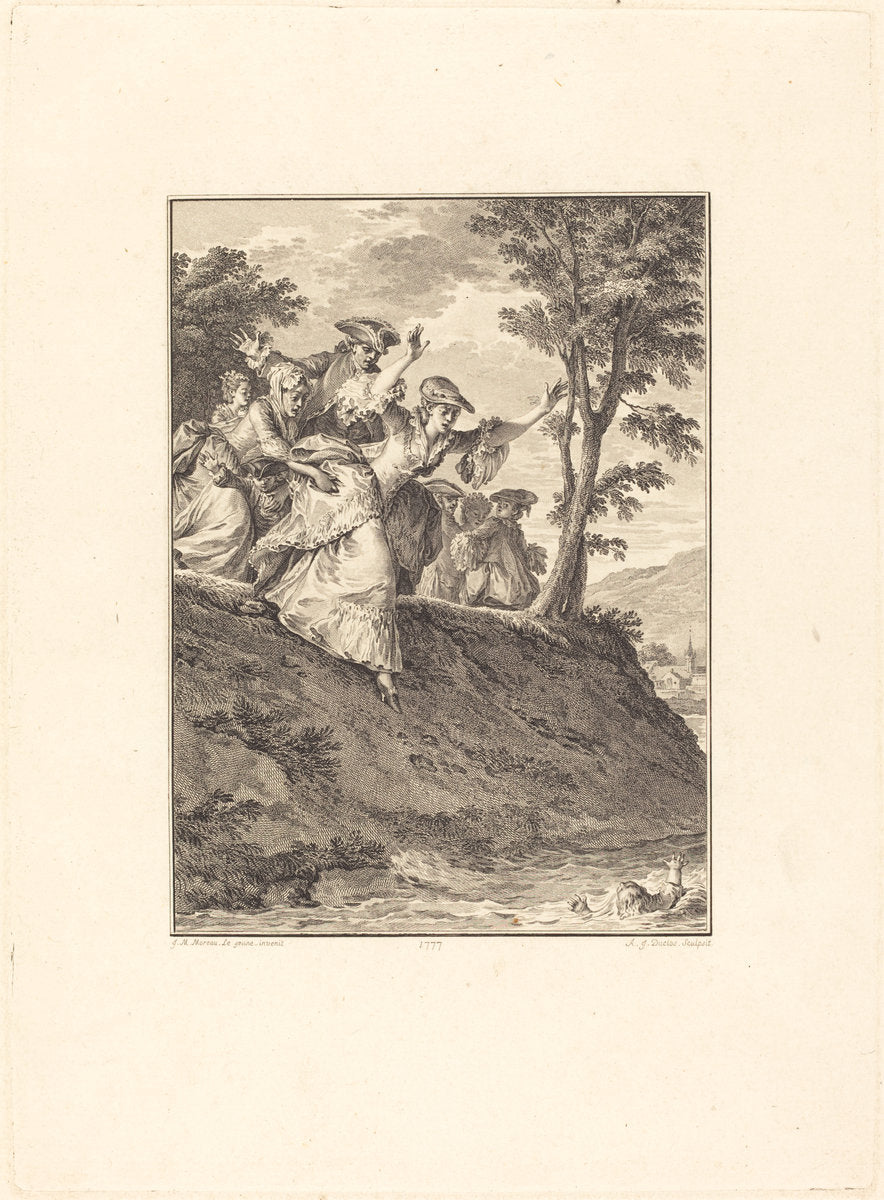 Elle s'élance après lui by Antoine-Jean Duclos after Jean-Michel Moreau (French, 1742 - 1795), 16X12"(A3)Poster Print