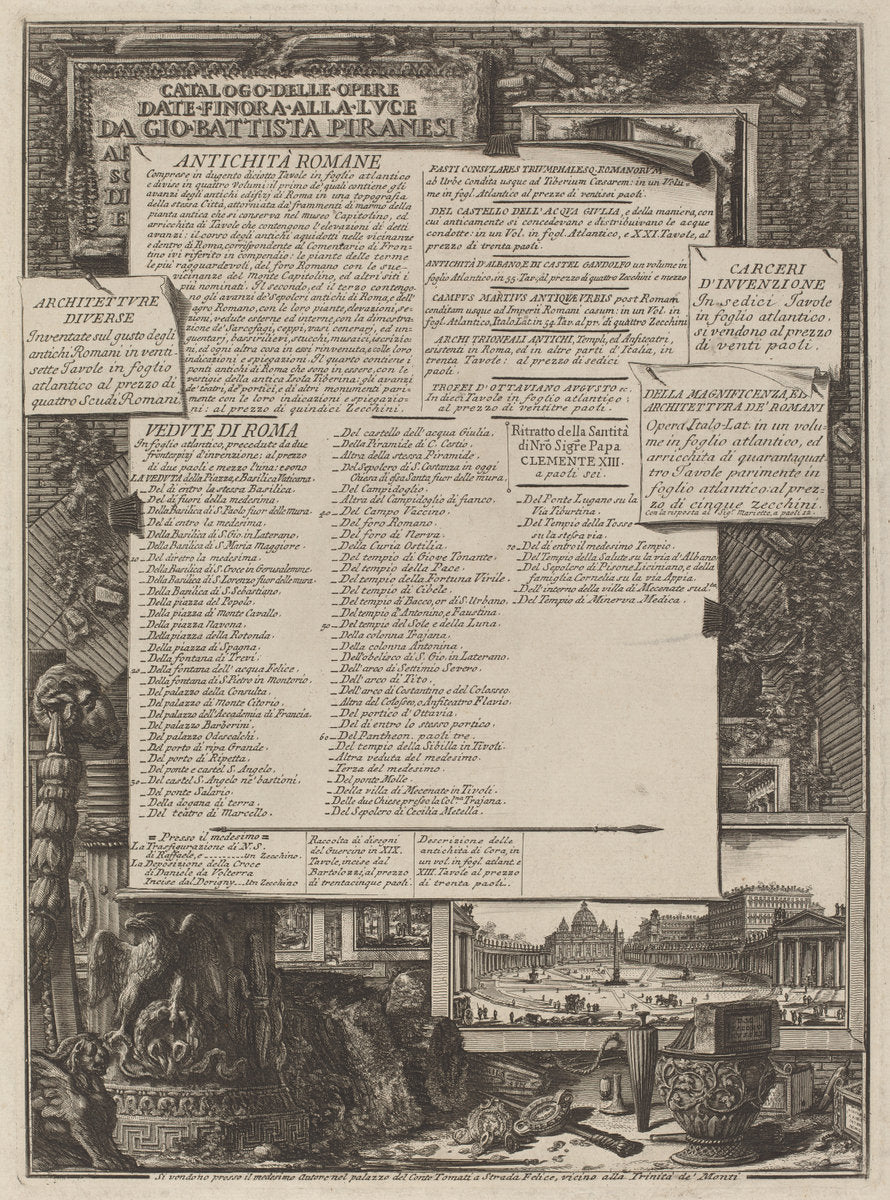 Catalogo delle Opere by Giovanni Battista Piranesi (Italian, 1720 - 1778), 16X12"(A3)Poster Print
