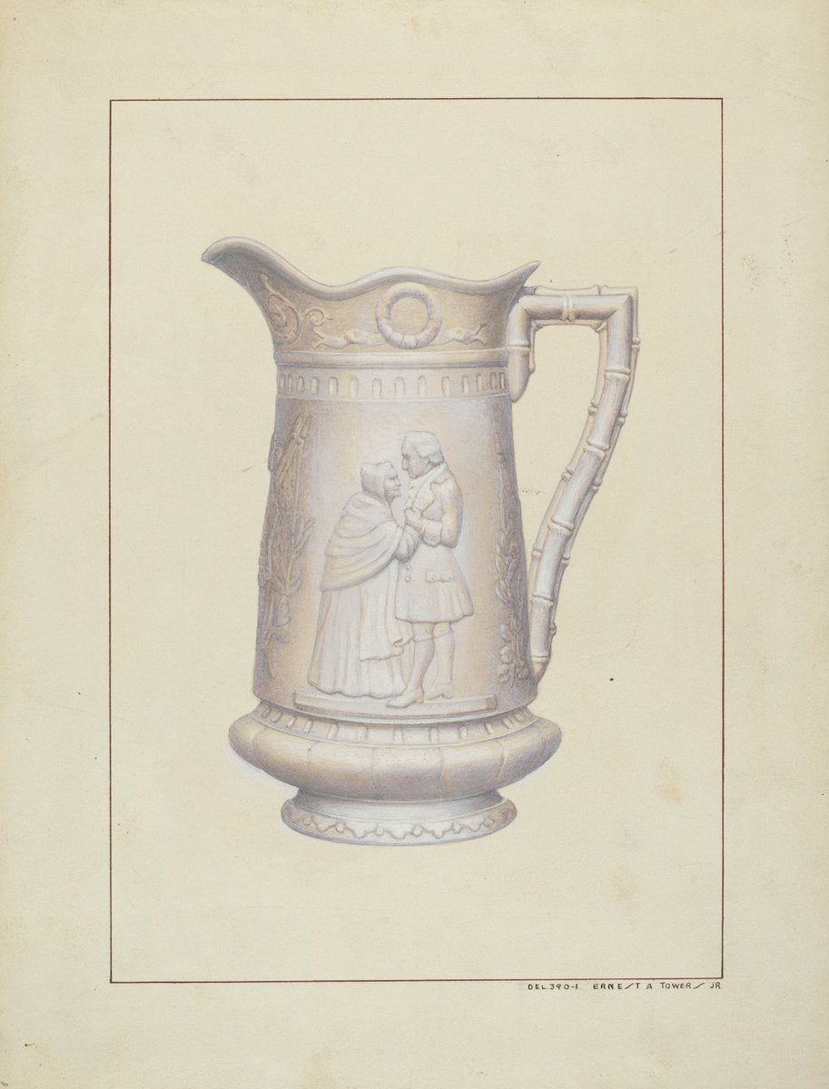 Bisque Water Pitcher by Ernest A. Towers, Jr. (American, active c. 1935), 16X12"(A3)Poster Print