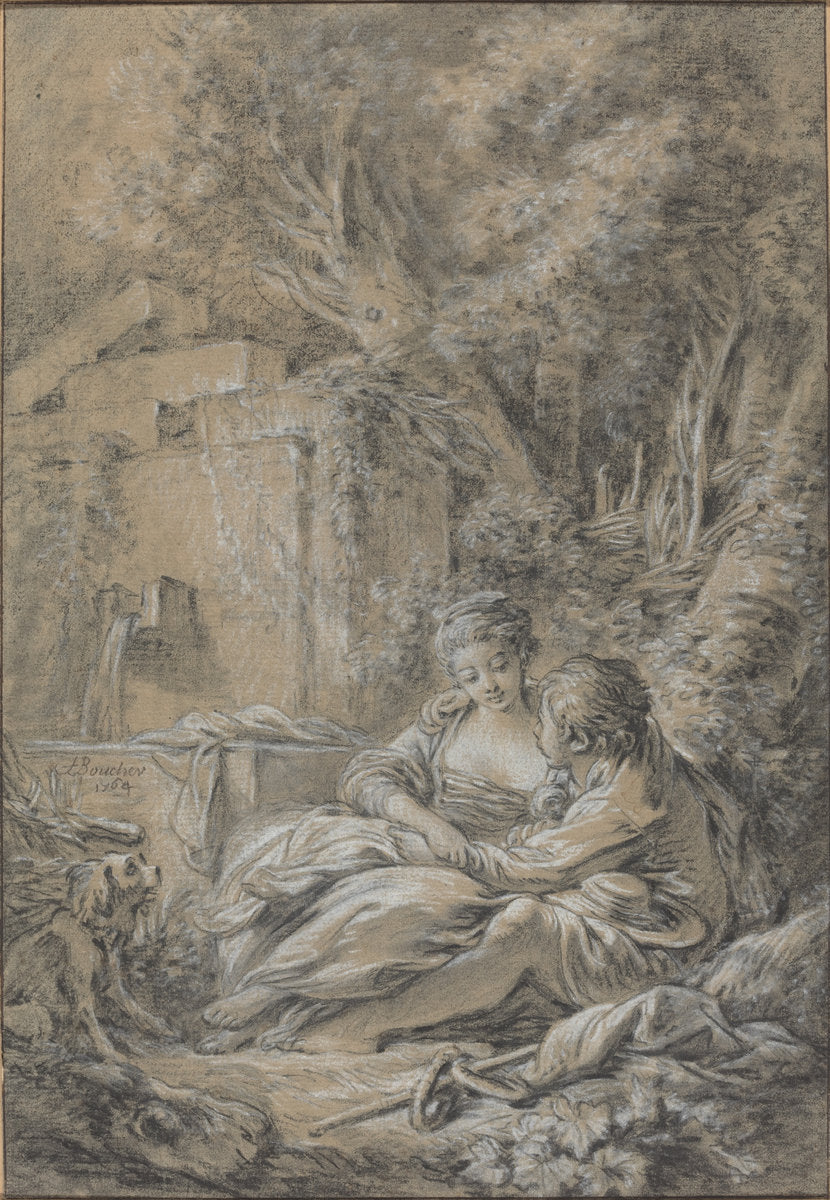 Tête-à-tête by François Boucher (French, 1703 - 1770), 16X12"(A3)Poster Print
