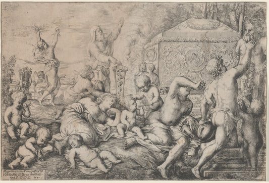 Bacchanal with Altar, Faun, and Silenus by Giovanni Andrea Podesta (Italian, c. 1620 - before 1674), 16X12"(A3)Poster Print