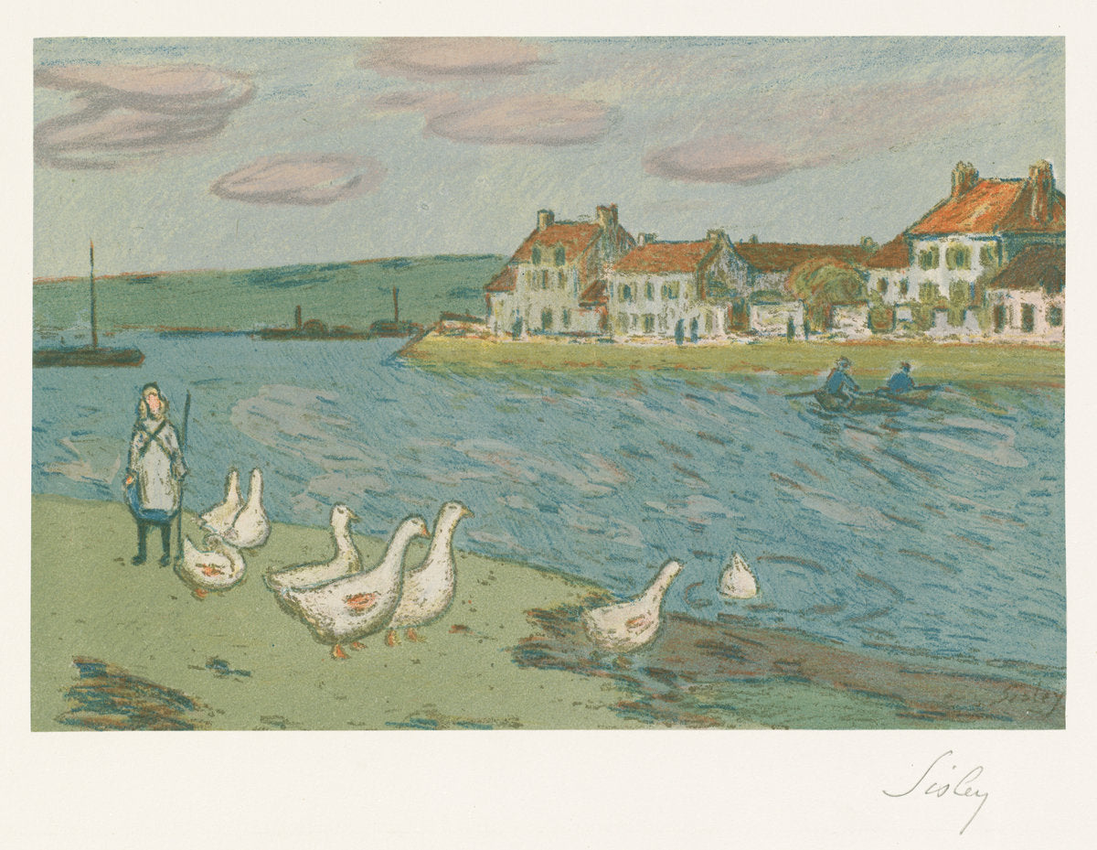 Banks of the River (Les Bords de rivière) by Alfred Sisley (French, 1839 - 1899), 16X12"(A3)Poster Print
