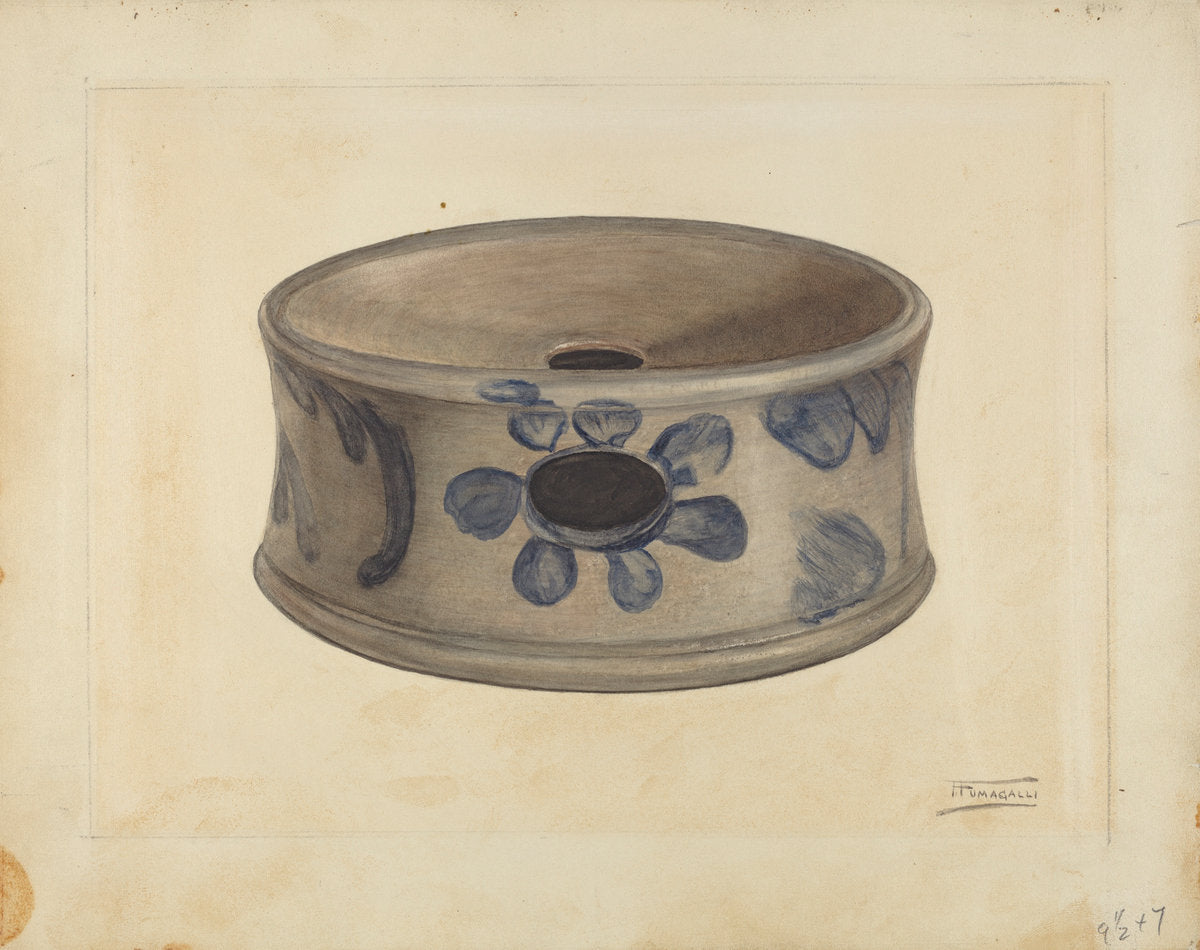 Grey Stoneware Cuspidor by Frank Fumagalli (American, active c. 1935), 16X12"(A3)Poster Print
