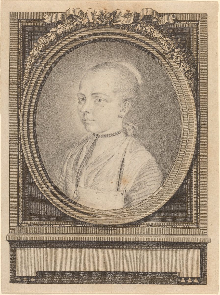 Portrait of a Girl by Adrian Zingg (Swiss, 1734 - 1816), 16X12"(A3)Poster Print