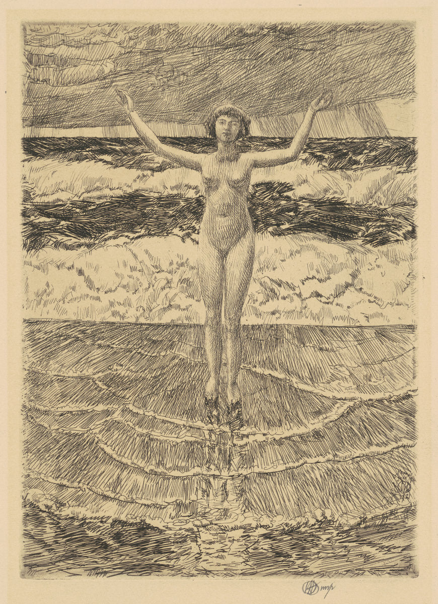 Rain Drops and Surf by Childe Hassam (American, 1859 - 1935), 16X12"(A3)Poster Print