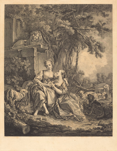 Les deux confidantes by Jean Ouvrier after François Boucher (French, 1725 - 1784), 16X12"(A3)Poster Print