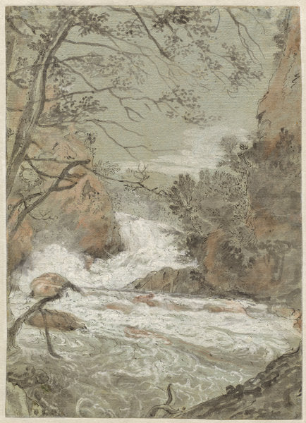 River Landscape with a Waterfall (recto) by Joachim Franz Beich (German, 1665 - 1748), 16X12"(A3)Poster Print