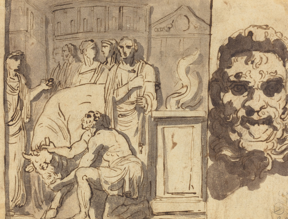 Ancient Sacrifice and Head of a Satyr by Felice Giani (Italian, 1758 - 1823), 16X12"(A3)Poster Print