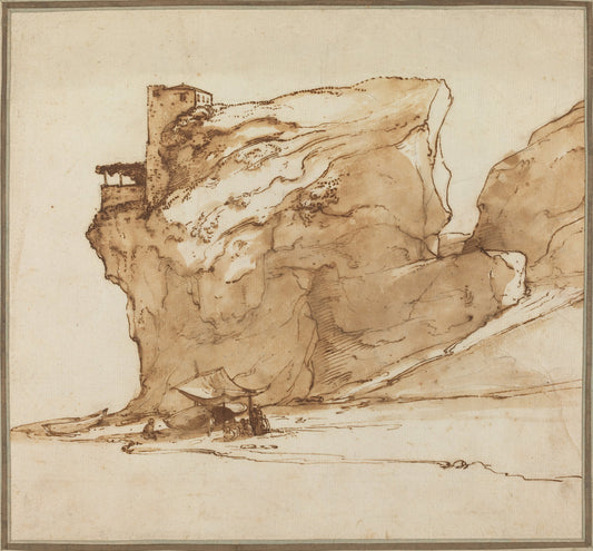 Landscape with a Large Rock by Filippo Napoletano (Italian, 1585/1591 - 1629), 16X12"(A3)Poster Print