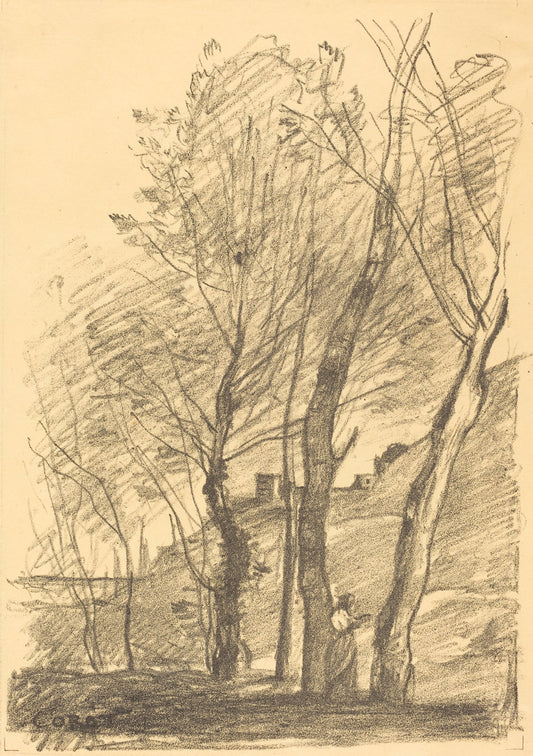 Reading Beneath the Trees (La Lecture sous les arbres) by Jean-Baptiste-Camille Corot (French, 1796 - 1875), 16X12"(A3)Poster Print