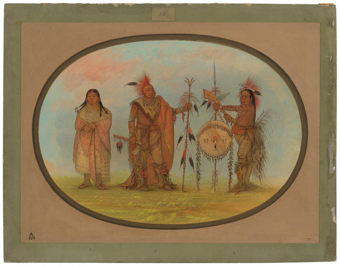 Two Saukie Chiefs and a Woman by George Catlin (American, 1796 - 1872), 16X12