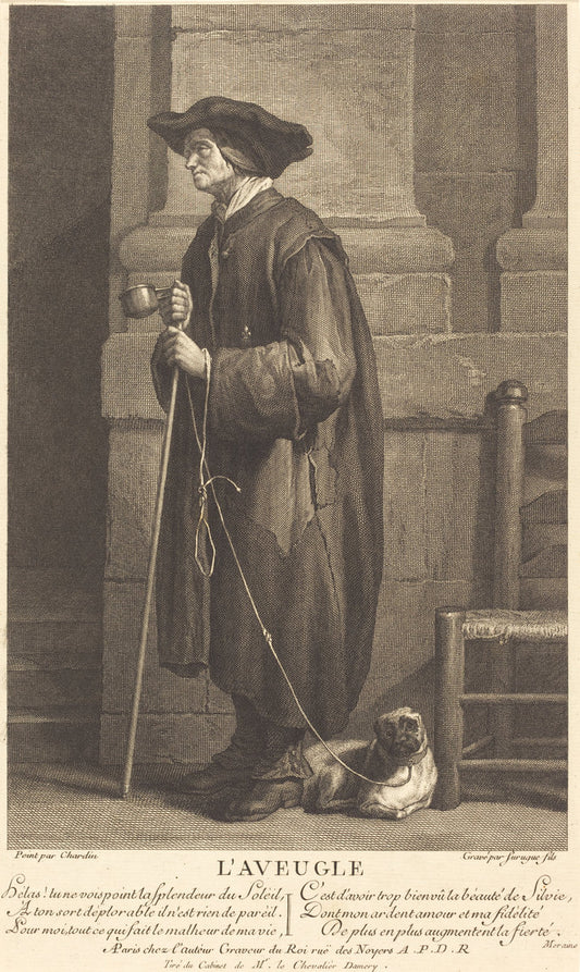 The Blind Beggar by Pierre Louis de Surugue after Jean Siméon Chardin (French, 1710 or 1716 - 1772), 16X12"(A3)Poster Print
