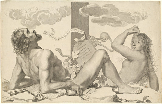 Adam and Eve at the Foot of the Cross by Claude Mellan (French, 1598 - 1688), 16X12"(A3)Poster Print
