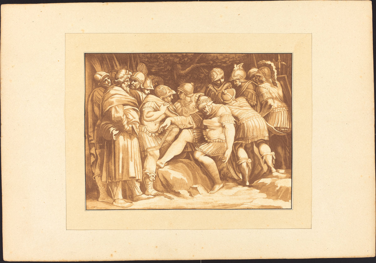 Dying Epaminondas by Johann Gottlieb Prestel after Polidoro da Caravaggio (German, 1739 - 1808), 16X12"(A3)Poster Print
