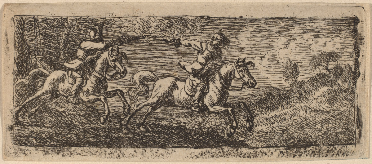Two Horsemen Fighting by Pieter van Laer (Dutch, c. 1592 - 1642), 16X12"(A3)Poster Print