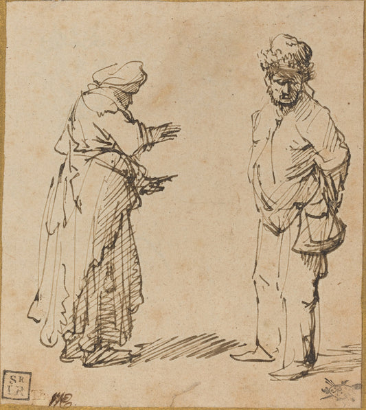 Beggar Man and Woman by Rembrandt van Rijn (Dutch, 1606 - 1669), 16X12"(A3)Poster Print