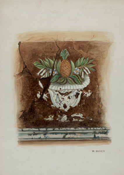 Wall Painting, Pineapple Motif by Ruth Buker (American, active c. 1935), 16X12"(A3)Poster Print