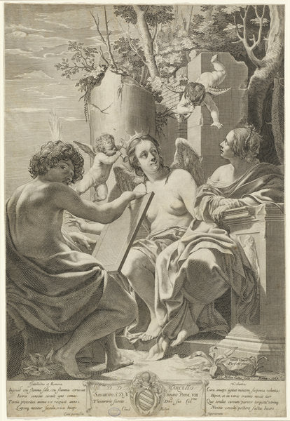 Allegory of Intellect, Memory, and Will by Claude Mellan after Simon Vouet (French, 1598 - 1688), 16X12"(A3)Poster Print
