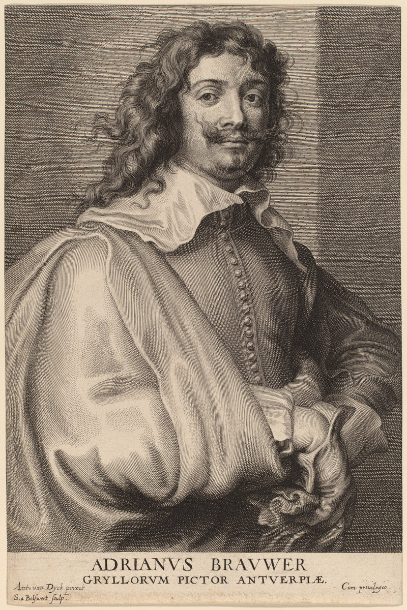 Adriaen Brouwer by Schelte Adams Bolswert after Sir Anthony van Dyck (Flemish, 1586 - 1659), 16X12"(A3)Poster Print