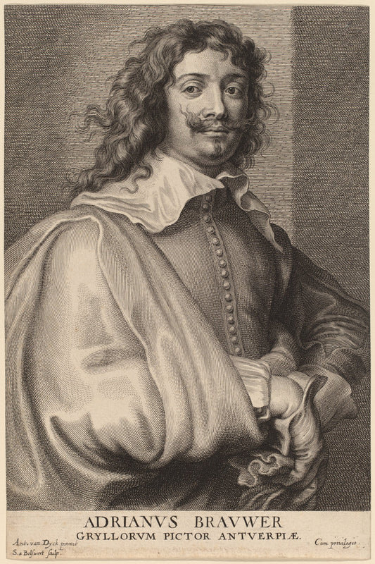 Adriaen Brouwer by Schelte Adams Bolswert after Sir Anthony van Dyck (Flemish, 1586 - 1659), 16X12"(A3)Poster Print