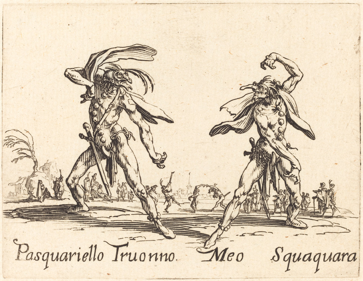 Pasquariello Truonno and Meo Squaquara by Jacques Callot (French, 1592 - 1635), 16X12"(A3)Poster Print